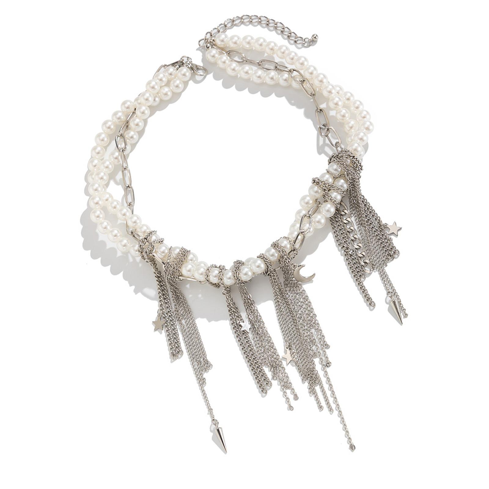 

Ожерелье с кисточками в виде луны и звезд ручной работы для женщин, многослойная цепочка на шею из искусственного жемчуга, стильный женский шейный аксессуар 45