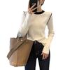 Premium Color Block Round Neck Knit Base Layer Women Early Spring Slim Fit Pullover Sweater Inner Wear Long Sleeve Top