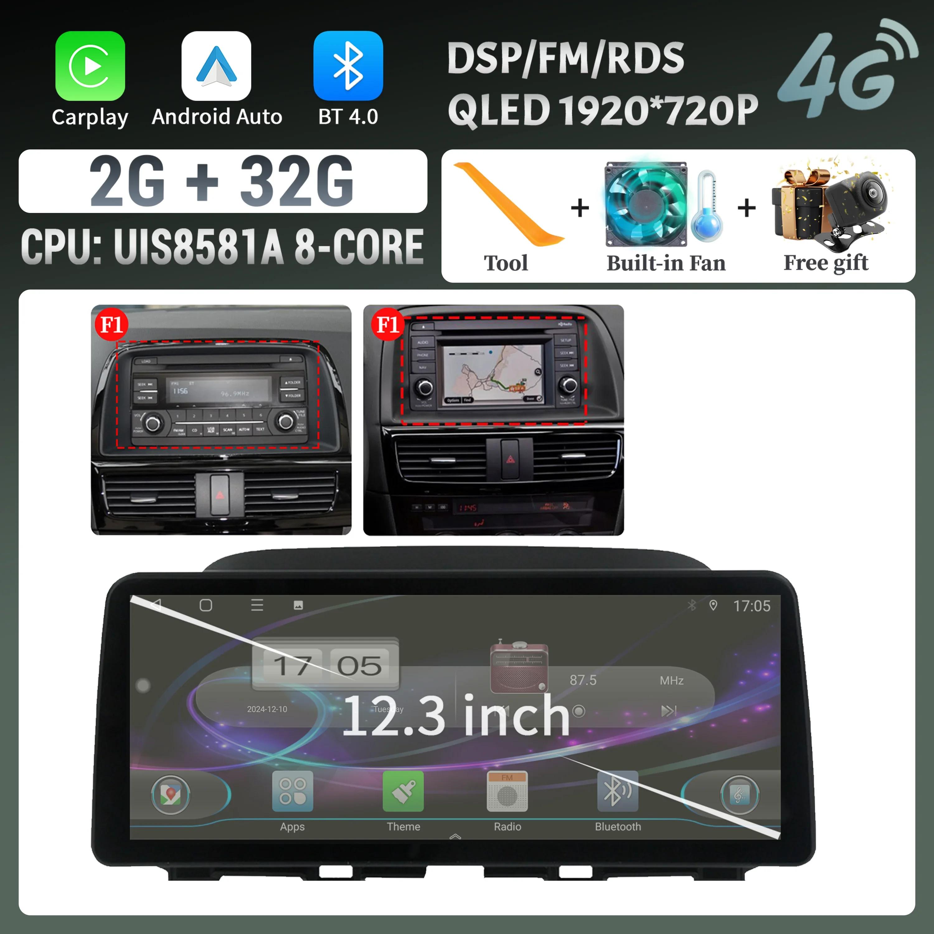 

12,3 Android 14 для Mazda Cx5 CX-5 Cx 5 2014-2016 автомобильный радиоприемник мультимедиа навигация GPS беспроводной Bluetooth Carplay сенсорный экран CHINA