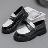 Four Seasons Men's Thick-Soled Black & White Tassel Loafers – Low-Top Leather Casual Shoes