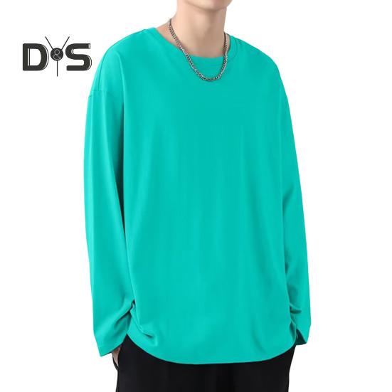 Pánské tričko s kulatým výstřihem, dlouhým rukávem, jednobarevné, pulovr, topy volného střihu, měkké prodyšné tričko, domácí posilovna, streetové oblečení