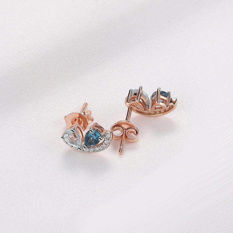 925 Sterling Silber Edelstein-Ohrringe für Frauen, blauer Topas, hübscher Ohrstecker, Geburtstagsgeschenk, zarter feiner Schmuck, rosévergoldet
