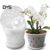 Vaso transparente para orquídeas, vaso de flores reutilizável para orquídeas com furos, plantador ventilado de plástico para replantio, cultivo de orquídeas em ambientes internos e externos