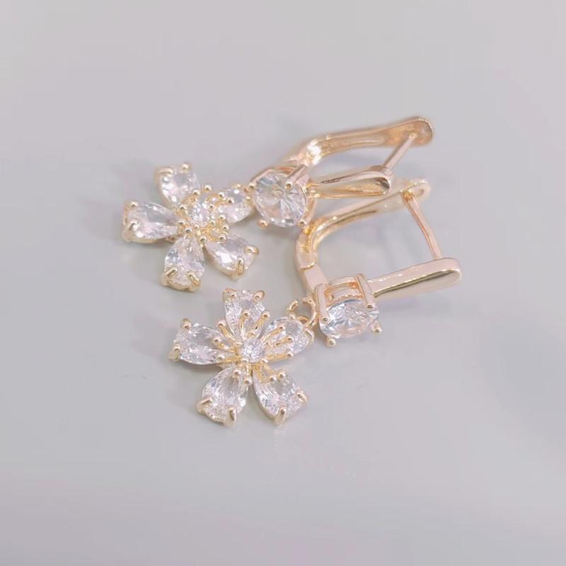 Boucles d'oreilles en forme de fleur pour femmes, nouveauté 2023, couleur or, cristal, zircon, pendantes, accessoires de fête tendance