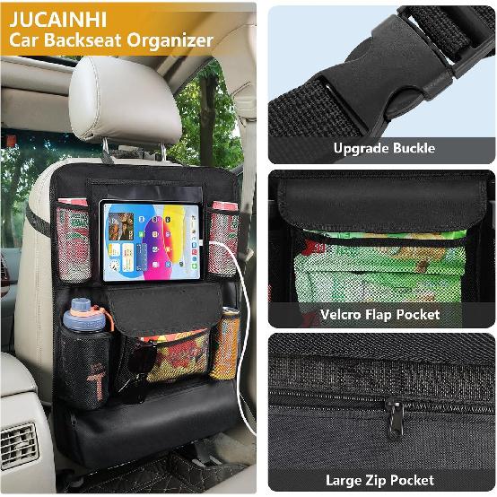 Car Seat Organizer With 13 In Tablet Holder, Waterproof Back Seat Protector, Kick Mats With 9 Storage Pockets, Interior And Travel Essentials, 2 Pack