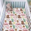 Pink Western Cowgirl Cowboy Fitted Baby Crib Sheet for Boy Girl 52"x28" Desert Cowboy Hat Boot Sun Cactus Soft Breathable Baby Crib Mattress Bed