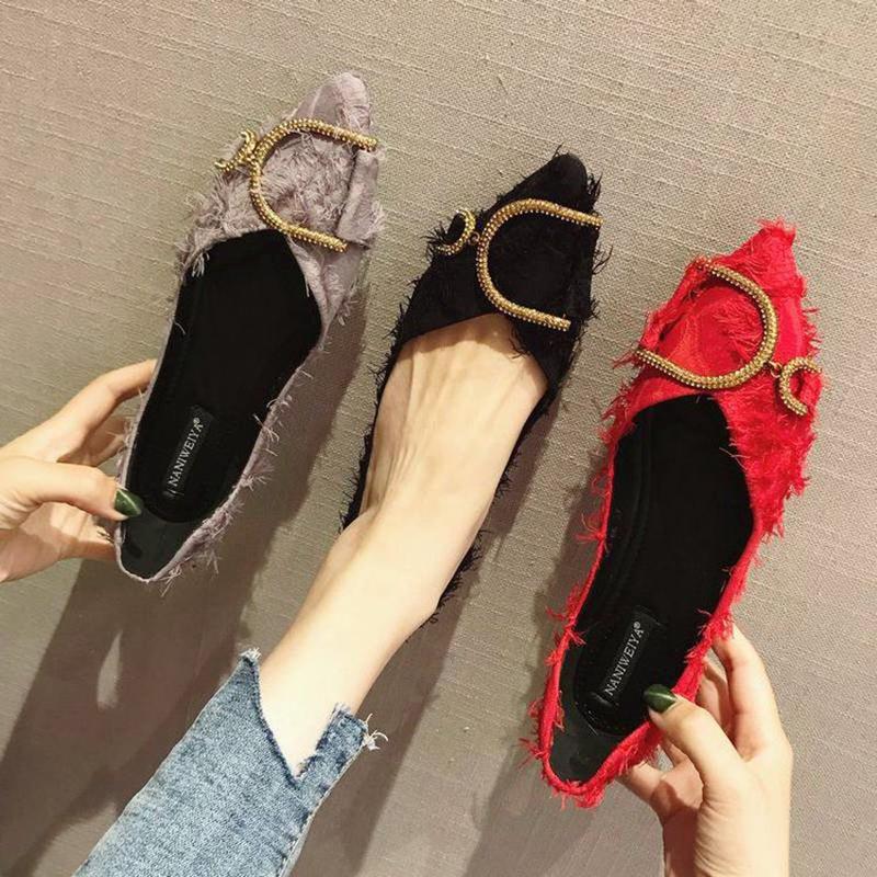 Rhinestone All-match Pointed Toe Single Shoes Women's Flat Shallow Mouth Scoop Shoes Boat Shoes Women's Shoes Flat Pointed Toe Shoes
