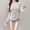 Ins Popular Internet celebrity Navy blue striped tube top bikini swimsuit drawstring blouse long sleeve island vacation