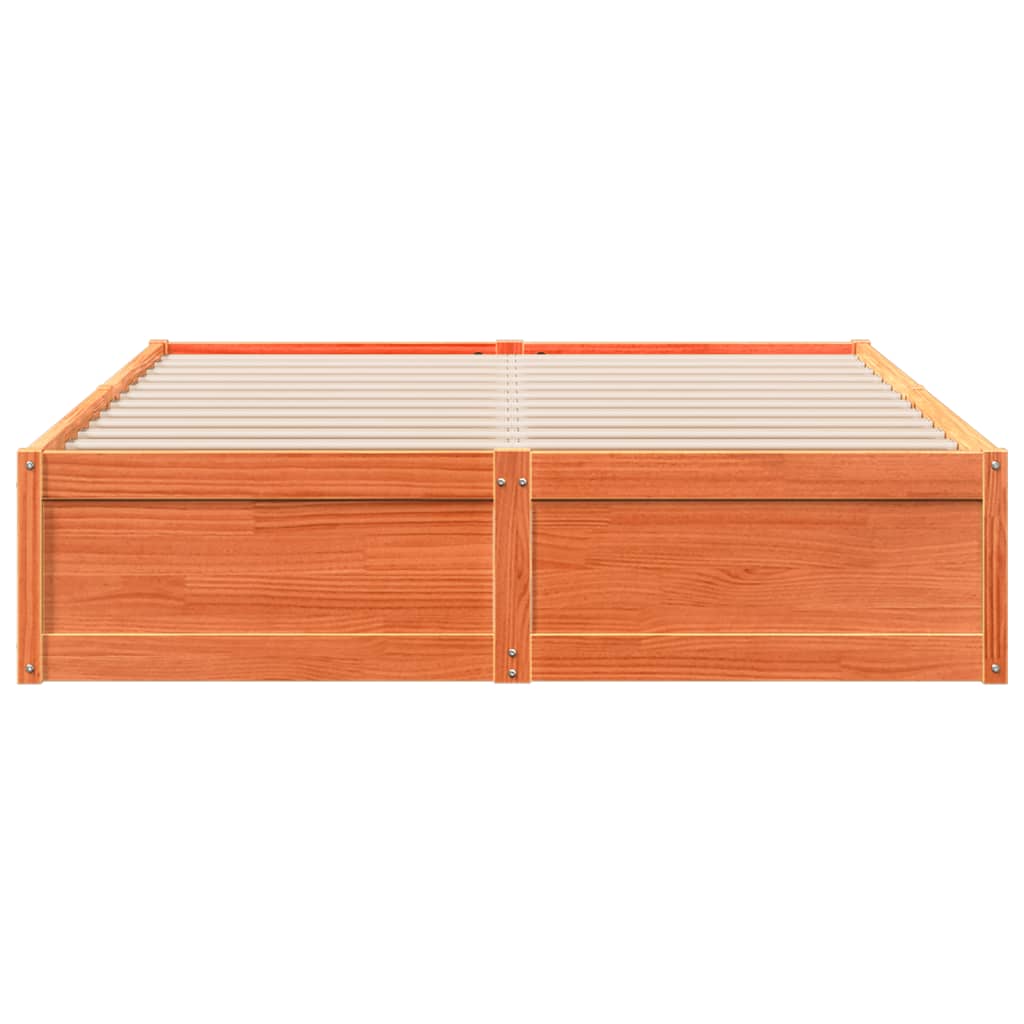 Solid Wood Bed Frame without Mattress Wax Brown 140 x 190 cm Pine Wood