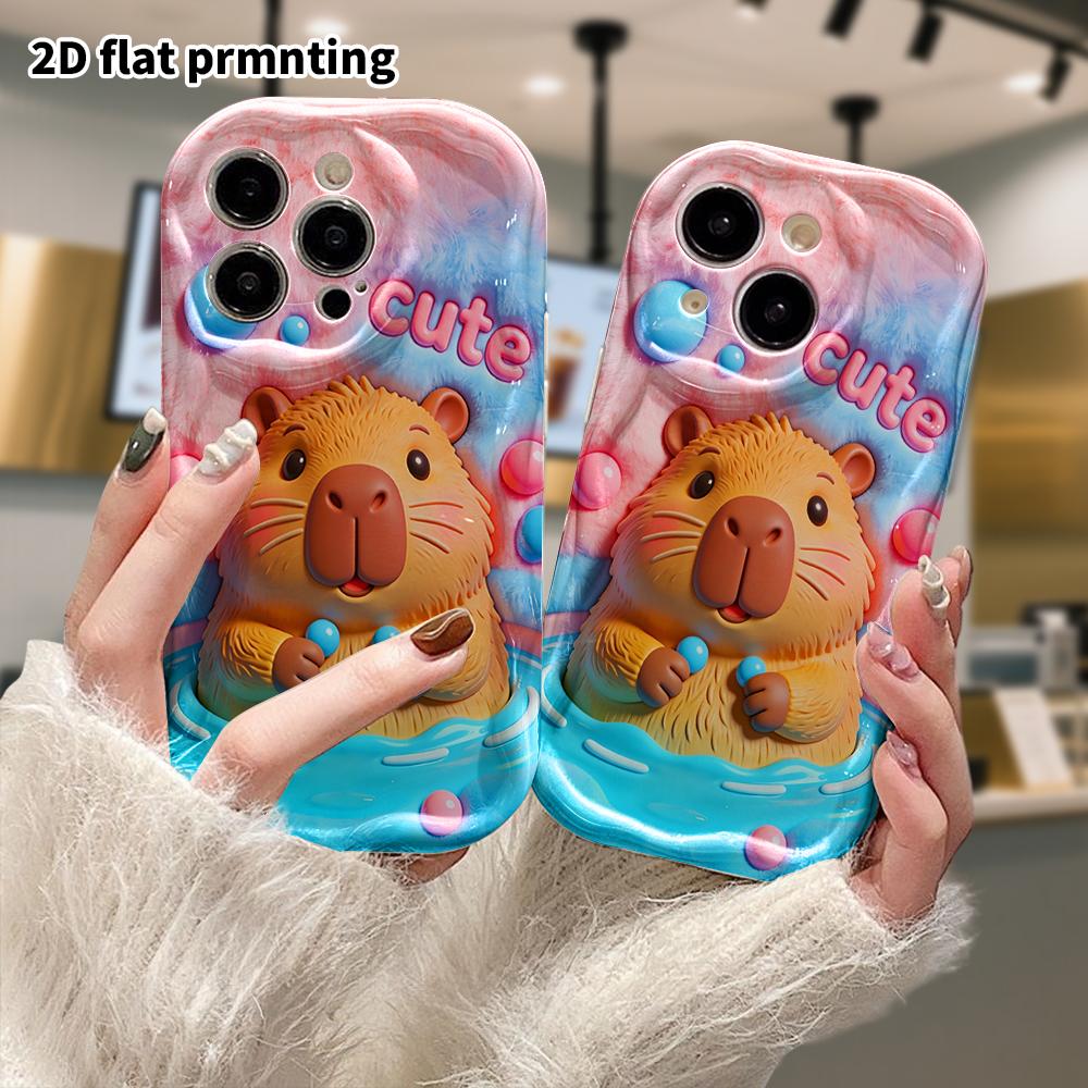 Phone Case: 2D Flat, Suitable for iPhone 18 17 16 15 14 13 12 Pro Protective Case, Phone Decoration, Bathing Capybara, Halloween and Christmas Gifts