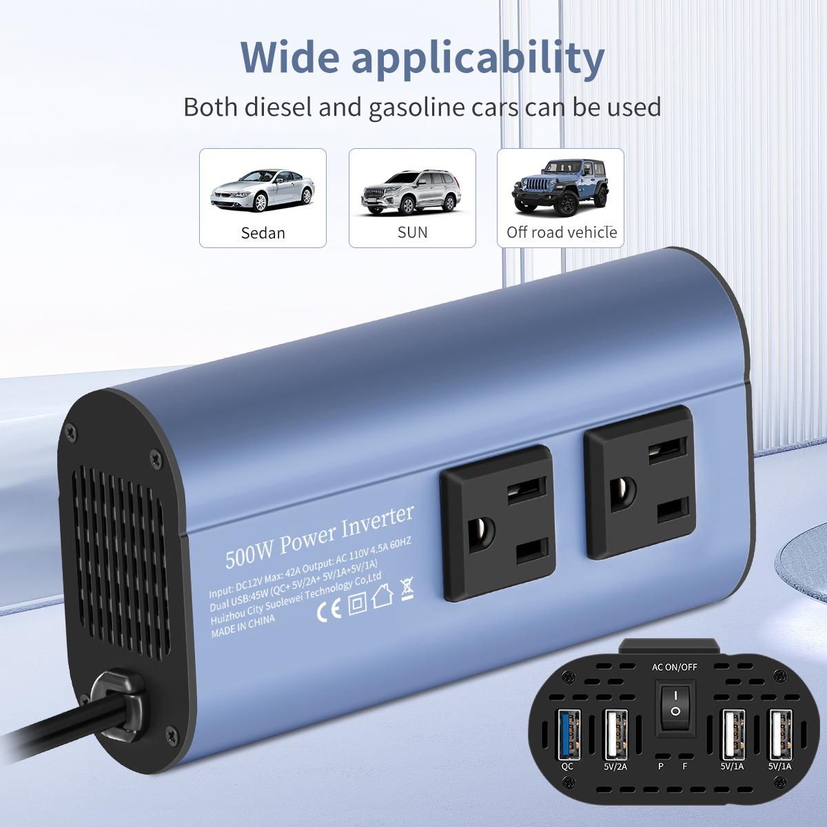 

Car Power Adapter AC To DC Converter 110V To 12V 500W Power Supply Transformer Female Auto Cigarette Lighter Socket Plug