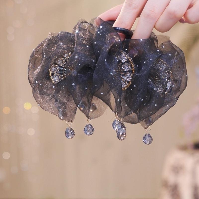 Sweet Mesh Tulle Tassels Hair Claw For Women Temperament Shining Zircon Ponytail Shark Clip Princess Headdress Hair Accessories