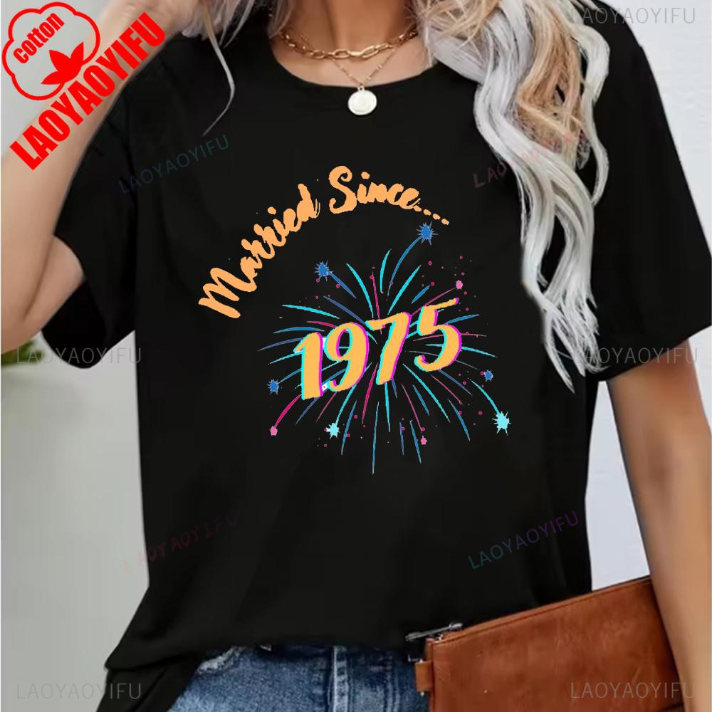 Vintage 1975 Funny 50Th Birthday Gifts 50 Years Old Retro Print T-Shirt Short Sleeve Crew Neck Casual Top for Summer & Spring