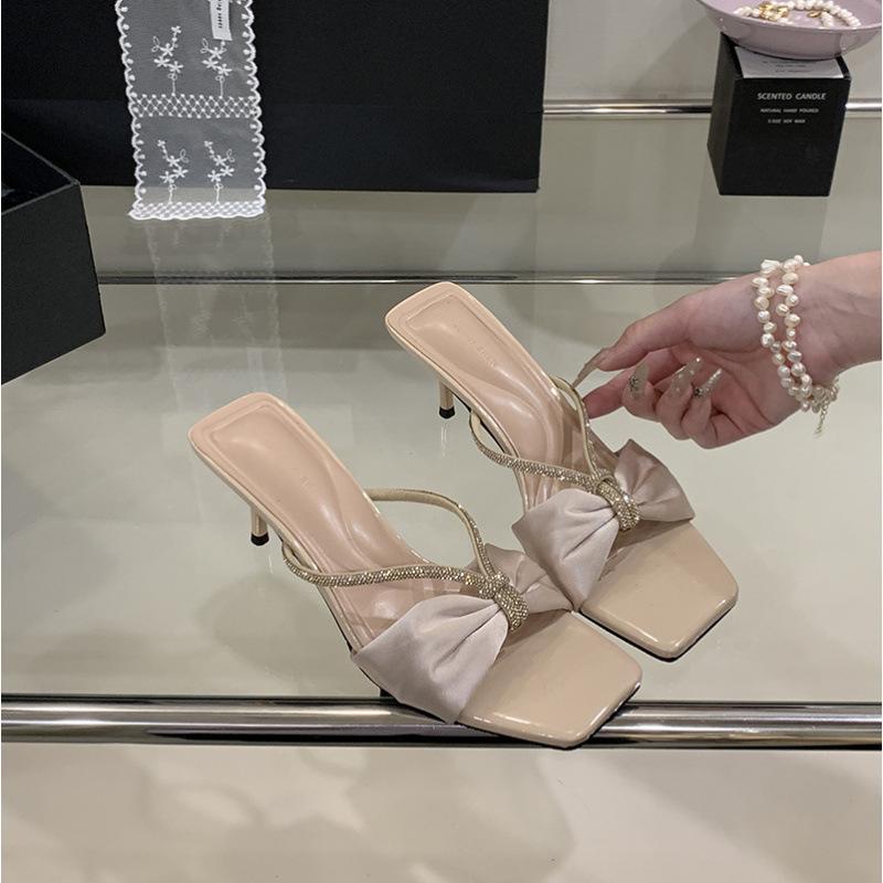 

Purple satin rhinestone word with sandals women s summer new bow open-toed wear high heels cool slippers 40