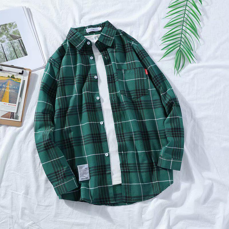 Men's Japanese Plaid Shirt - Harajuku Style, Loose Fit, Long Sleeve, Trendy Student Jacket
