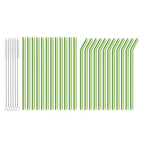 30 PCS Drinking Straws, 8 x 200 mm Bulk Reusable Glass Straws, Include 12 Straight 12 Bent 6 Cleaning Brush, Straws for Smoothies, Milkshake, Juice