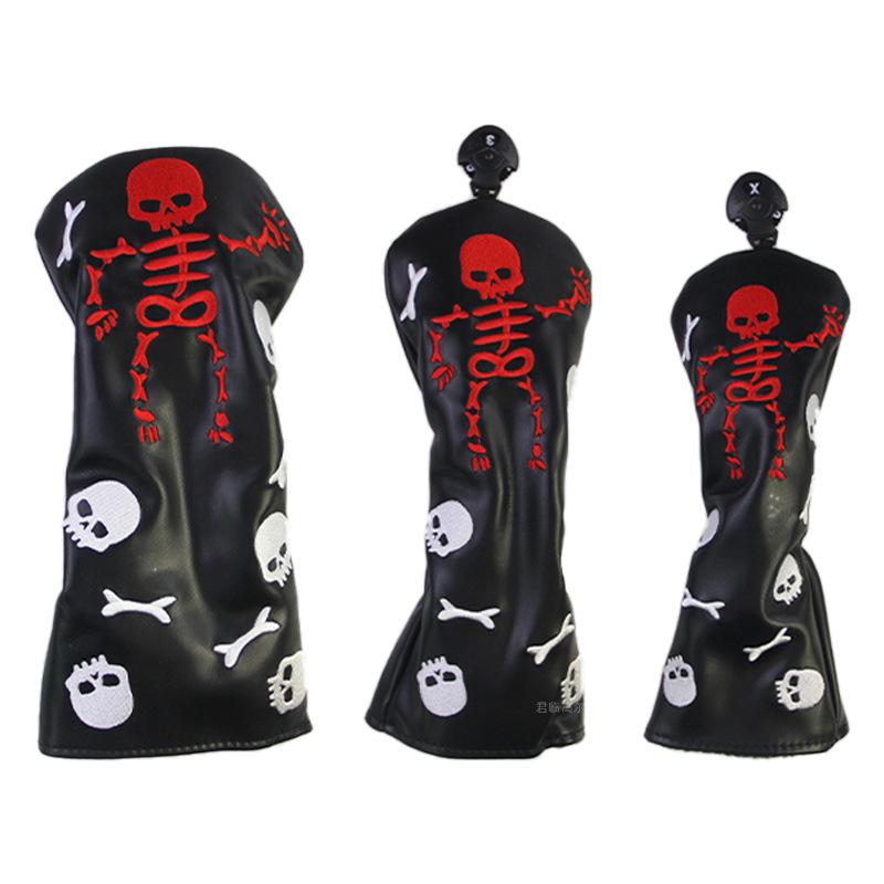 Skull Embroidered Golf Wood Headcover with Rotating Number Tag (1/3/5/UT)