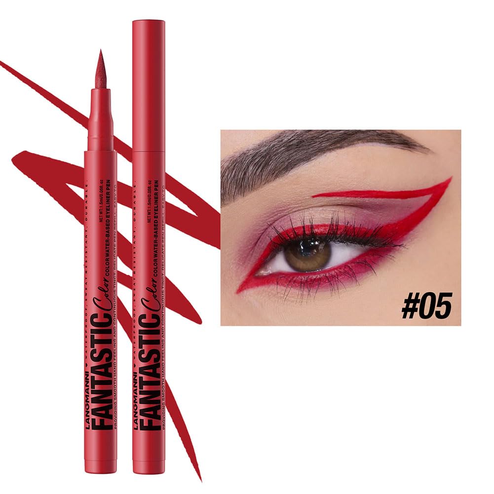 MIRUOKOU Multicolor Liquid Waterproof and for Beginners Red Eyeliner, 12-Color Eyeliner, Ultra-Fine, Sweatproof, Long-Lasting, - 05#