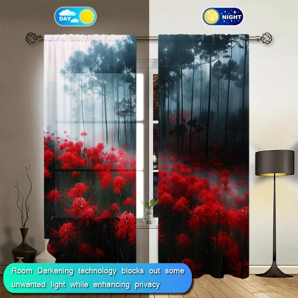 2pcs Lycoris Printed Curtain for Home Decor - Rod Pocket Window Treatment for Bedroom, Office, Kitchen, Living Room, and Study