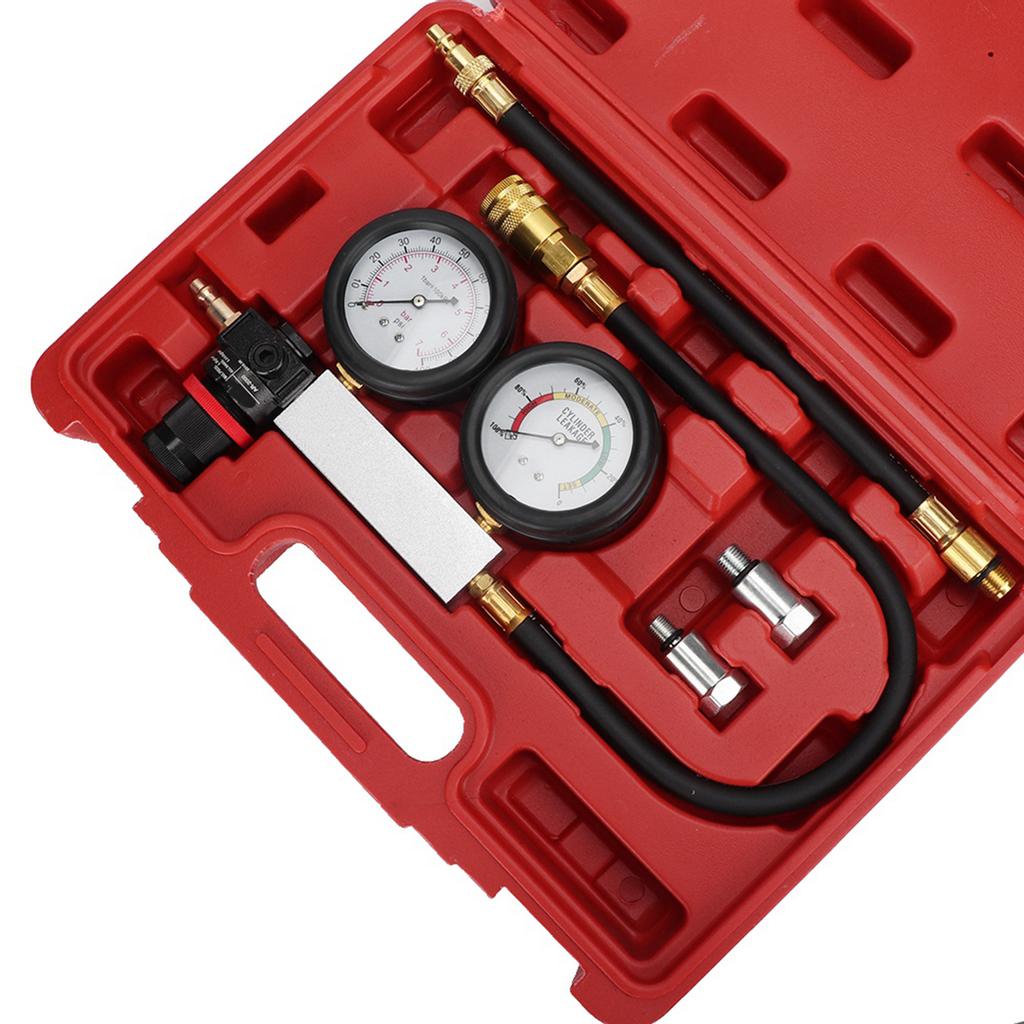Cylinder Leak Tester Double Pressure Gauge Compression Leakage Detector Kit 0 7bar 0 100psi