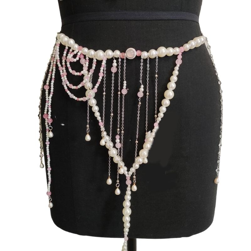 Adjustable Pearls Body Jewelry Body Chain Decoration for Trendy Women Strapless Dresses and Casual Stylish Outfits