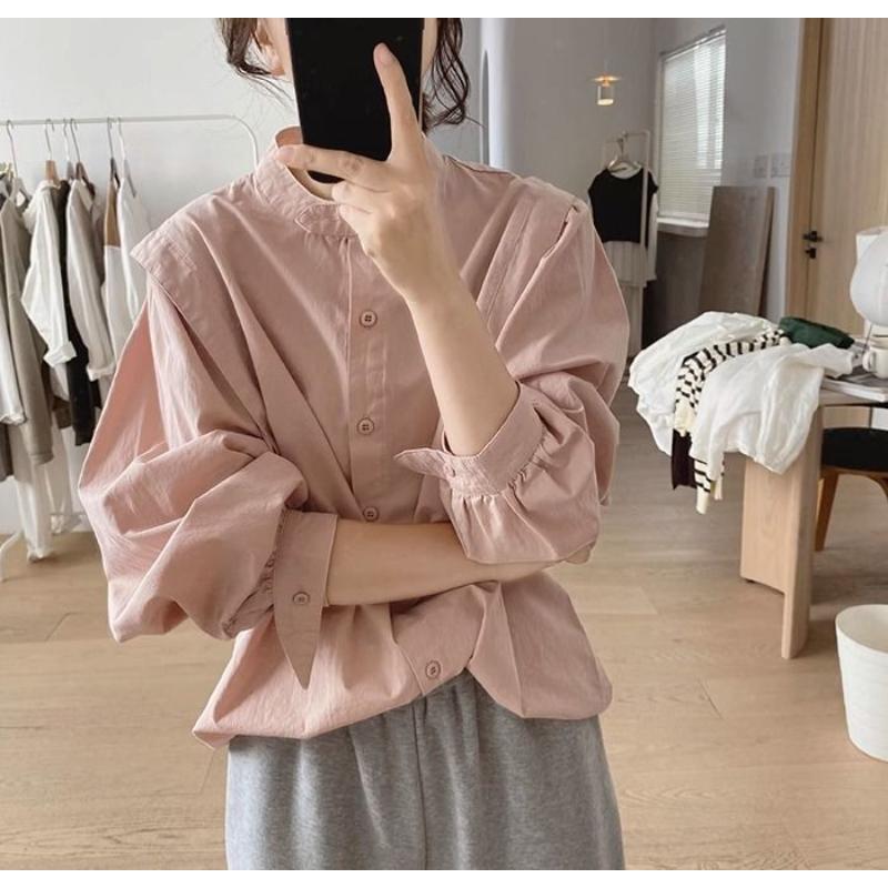 Half Turtleneck Shirt for Women Spring Autumn New Loose Korean Style Long-sleeved Design Cotton Top