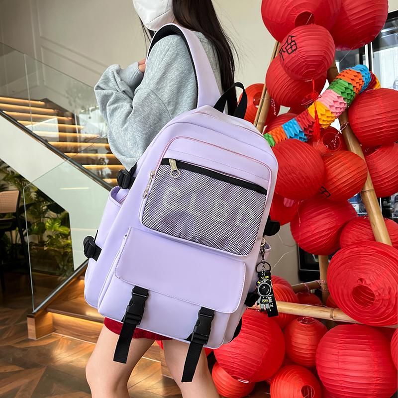 Three-Piece Backpack Set Large Capacity Student Schoolbag Women Solid Color Backpack with Lunch Bag Pen Bag