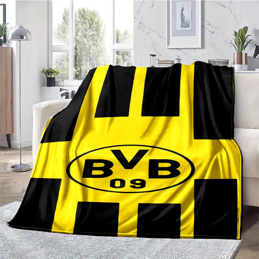 Borussia Dortmund Thema Bedruckte Decke - Perfekt für Sofa, Bett, Reisen & Outdoor-Nutzung | Maschinenwaschbar, Gemütlich & Langlebig.