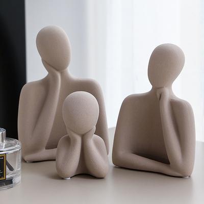 Frosted Ceramic Figure Figurines Abstract Art Bust Sculpture Living Room Porch Family of Three Furnishings Interior Decor Gifts