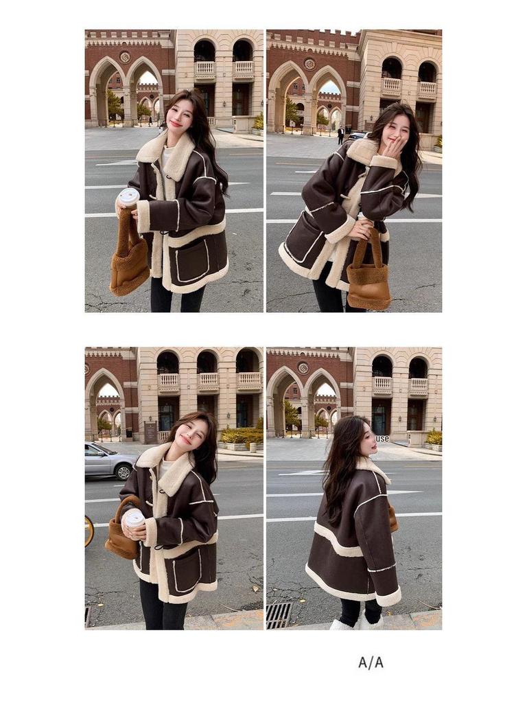 Women's Retro Melaard Suede Lambswool Plush Winter Coat