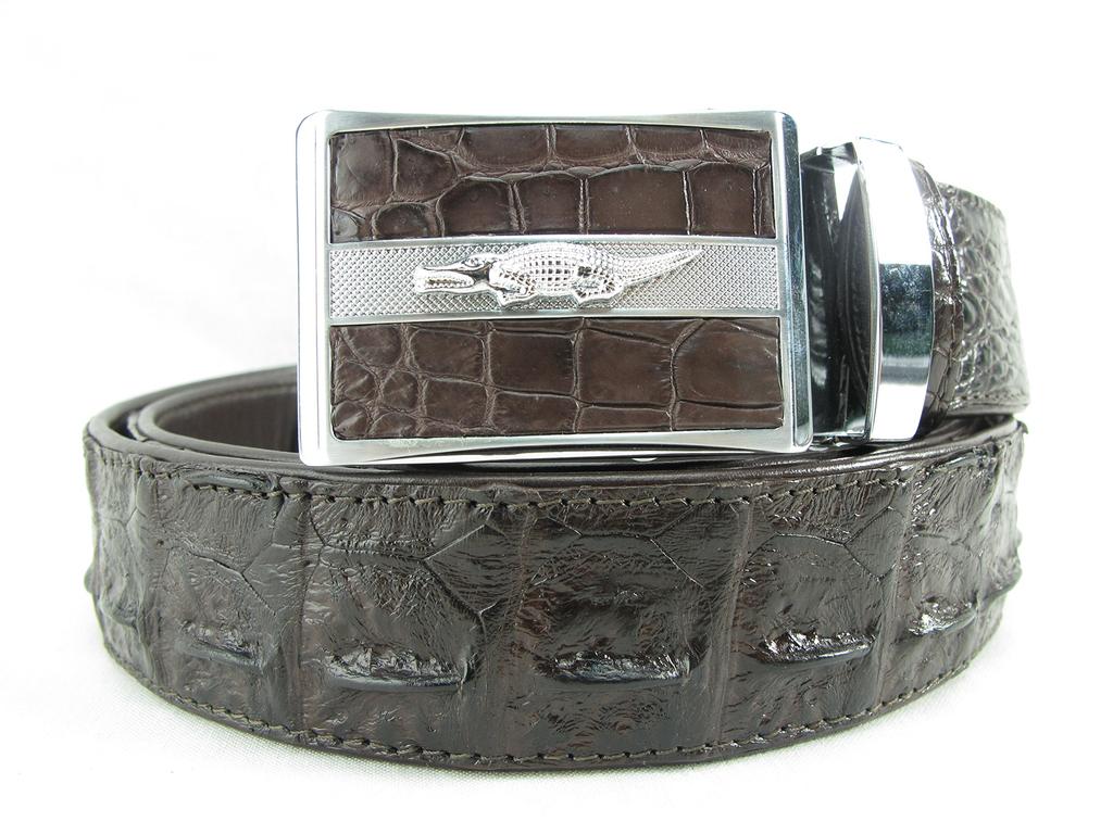 Crocodile leather auto stopper [Pelgio] belt, brown,