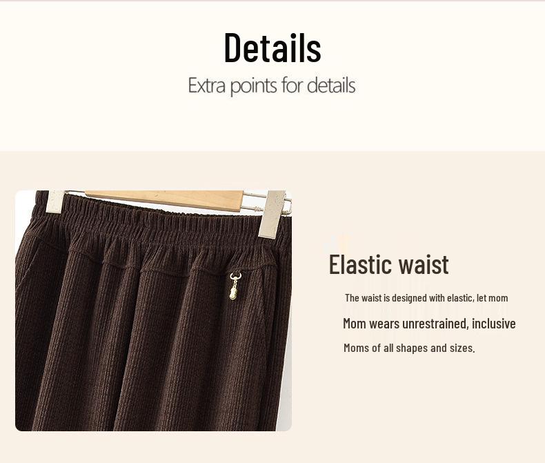 Mom's High-Waisted Striped Corduroy Pants - Spring & Autumn Casual for Middle-aged & Elderly