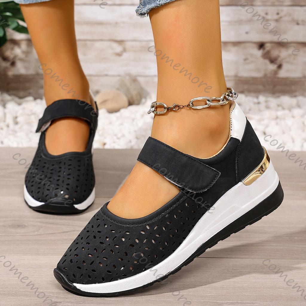 Fashion Comemore Summer New Lightweight Hollowing Sneakers for Women Casual Breathable Wedges Middle Heel Sports Single Vulcanize Shoes