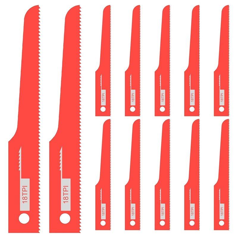 

ABMH-For Standard 1/2 Shank Air Reciprocating Saw Blades(12Pcs), 18TPI Air Bi-Metal Hacksaw Replacement Blades червоний