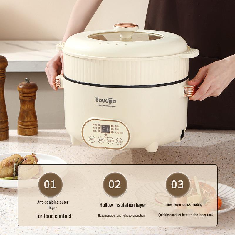 Multi-Functional Electric Cooker: All-in-One Pot for Hot Pot, Stir-Fry, Rice Cooking, Frying, Grilling, and Steaming.