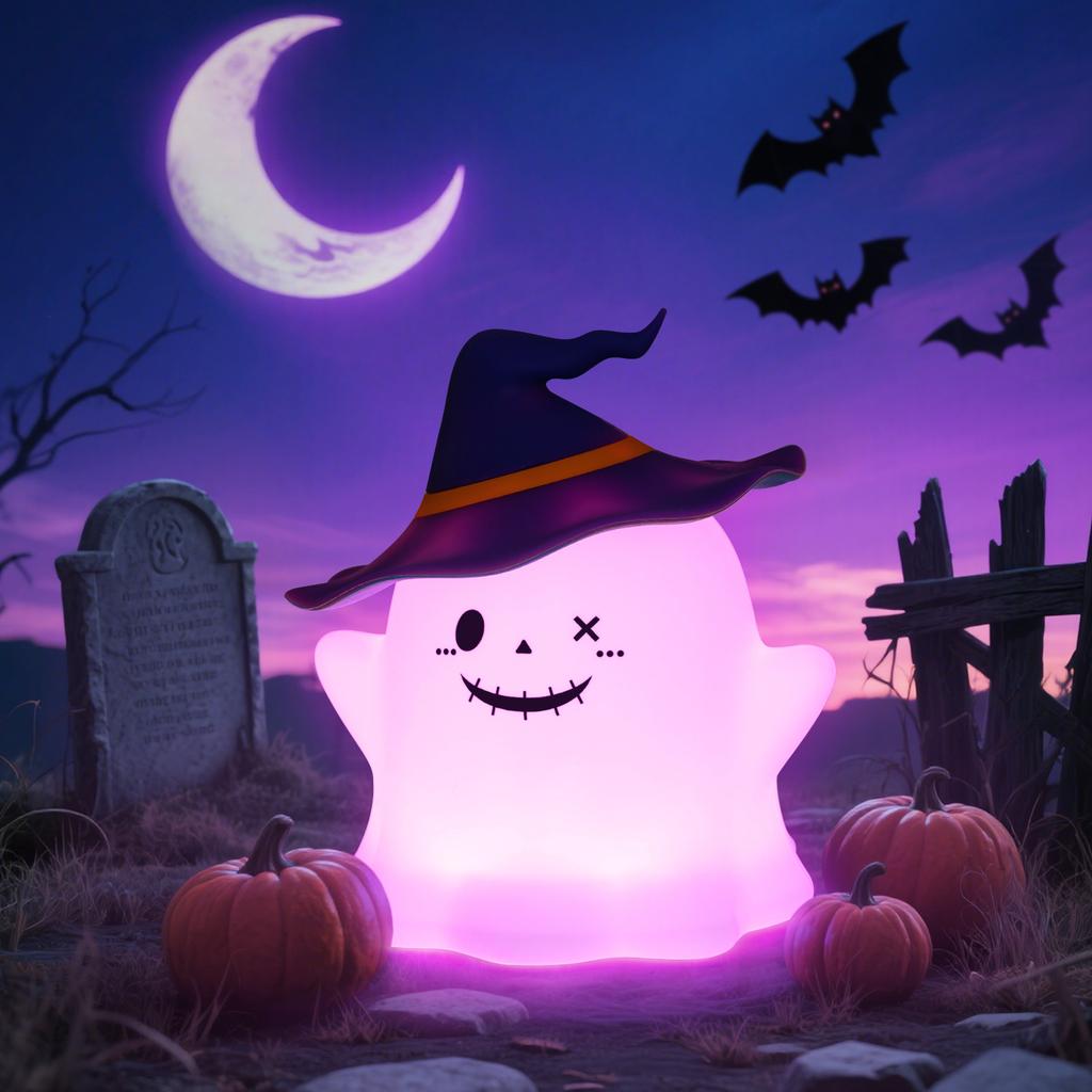 Halloween Festive Ghost Pat Light Safe Eco-Friendly PVC Pat-Activated Warm LED Battery Included Multi-Use for Bedroom Kids Room