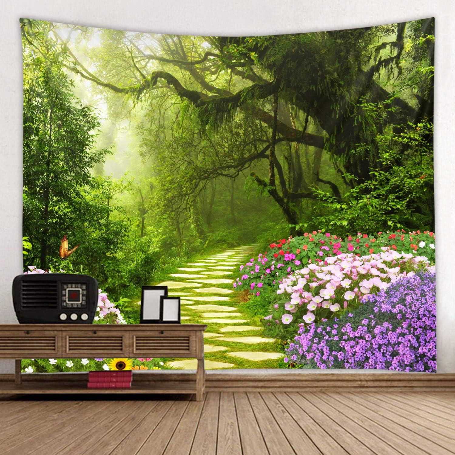 Tree Garden Printed Fabric Tapestry Decorative Wall Art Bedroom Dormitory Living Room Multifunctional Tapestry 100X70CM