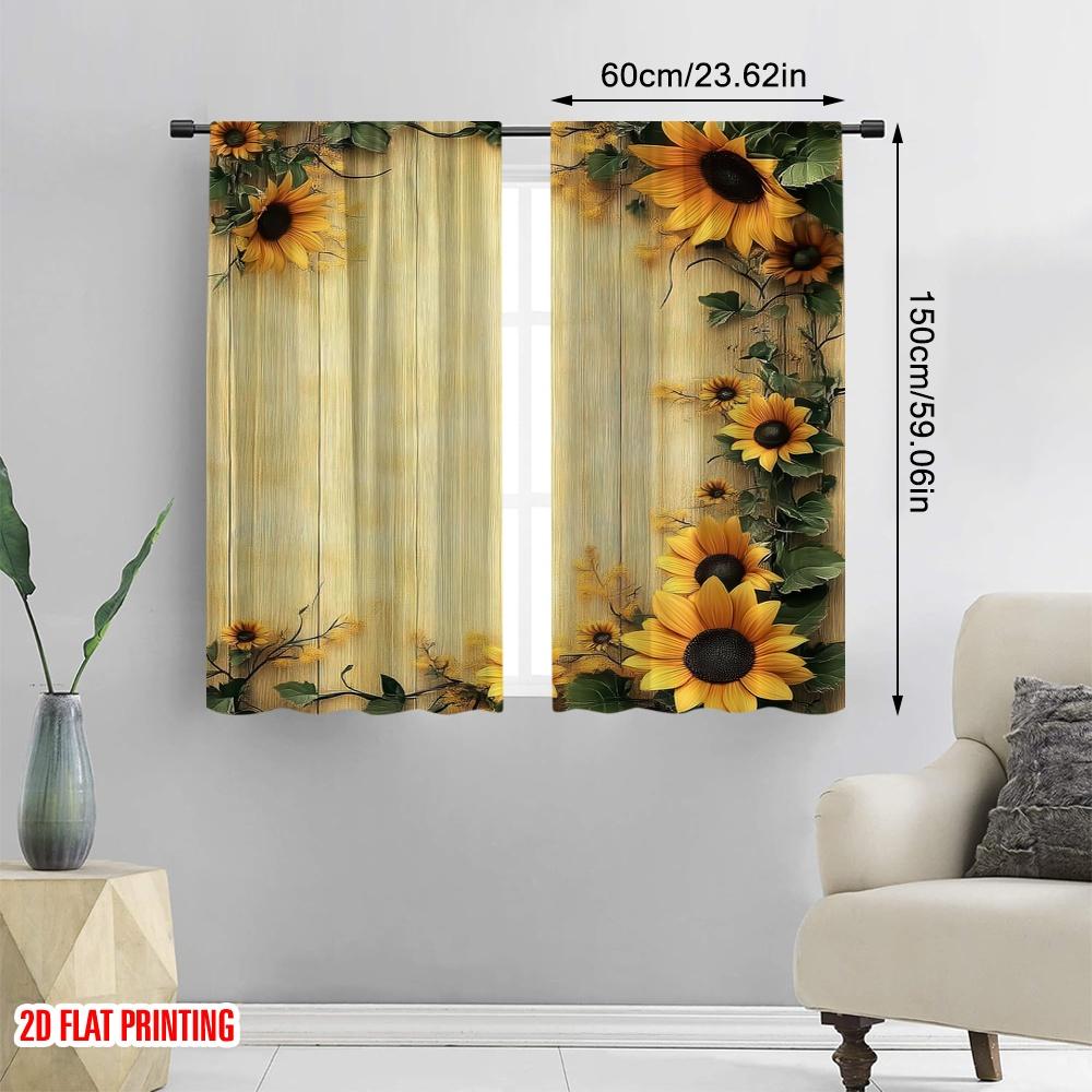 2D Flat Printing 2pc Window Drapes Sunflower Light Filter Family Party Suitable for Hotel Decoration