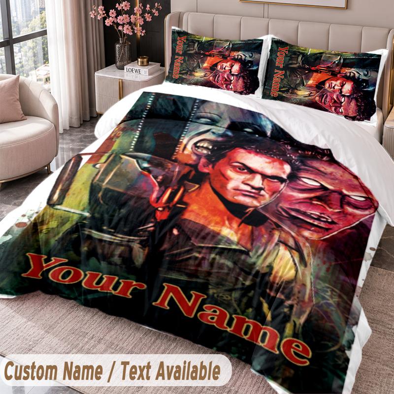 Custom Name Text 3Pcs Bedding Set Evil Dead Ash Williams Duvet Cover And Two Pillowcases