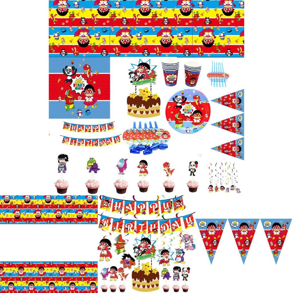 Party Ryans World Decoration Tableware Paper Cup Plate Banners Kids Birthday