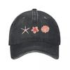 Starfish Flower Shell Washed Baseball Cap Vintage Adjustable Cotton Sun Hat for Unisex