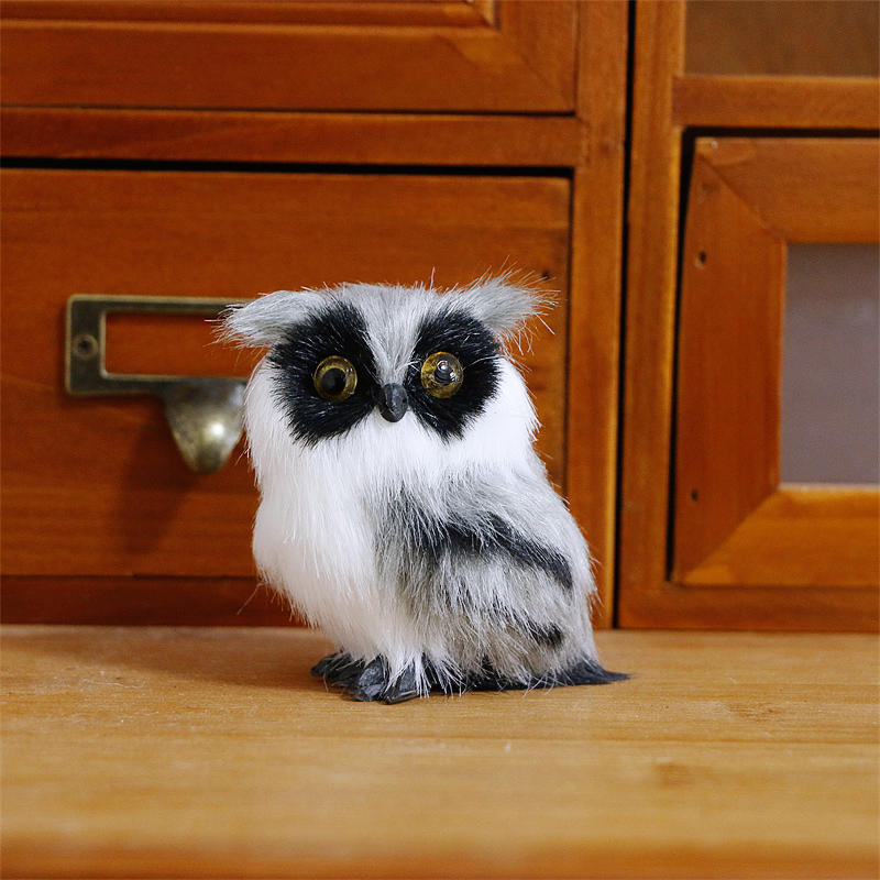 Cute Owl White Black Furry Christmas Bird Ornament Decoration Adornment Simulation For Home Decor Gifts