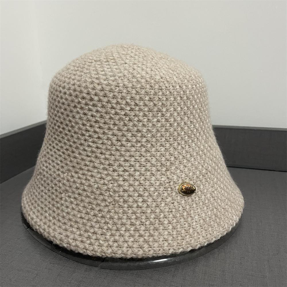 Bucket Hat Women's Autumn and Winter Plain Face Warm Bucket Hat Small Face Thickened Knitted Solid Color Simple Versatile Basin Hat