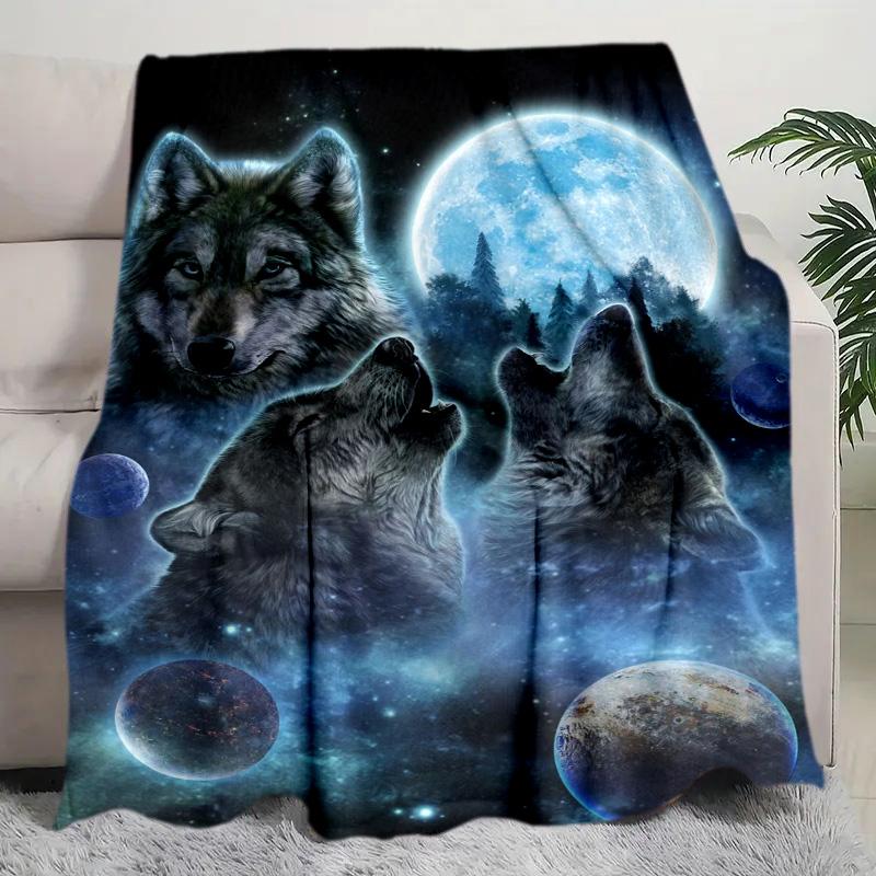 1PC Black White Wolf Contrast Plush Blanket Suitable All Seasons Soft Comfortable Sofa Office Outdoor Travel Home Use