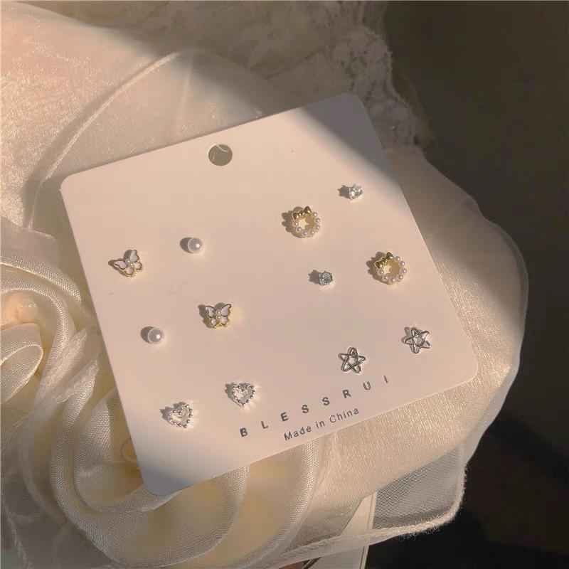 Elegant Pearl Earring Set: Niche 925 Silver Butterfly & Four-Leaf Clover Studs for Women