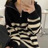 Half High Neck Zipper Stripe Pullover Sweater for Women Top Autumn New Design Feel Loose Knitted Bottom Sweater Pullover Female