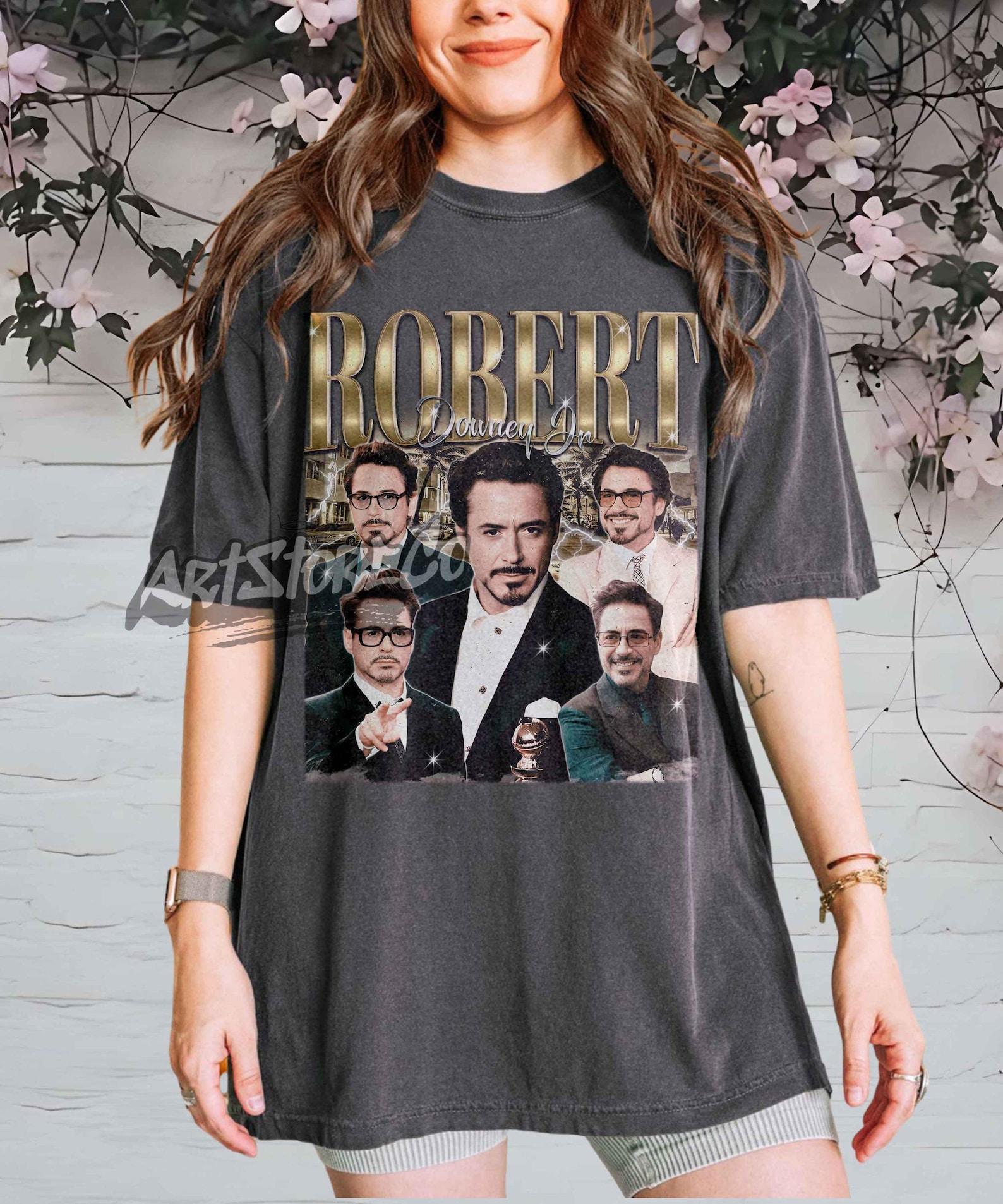 Robert Downey Jr. Collage Graphic Tee, Retro Actor Portrait Shirt 3XL