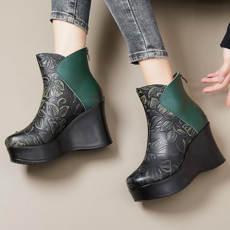 Fashion GKTINOO 2025 Genuine Leather Winter Boots Shoes Women Ankle Boots Female Wedges Boots Women Boot Handmade Platform Shoes Warm