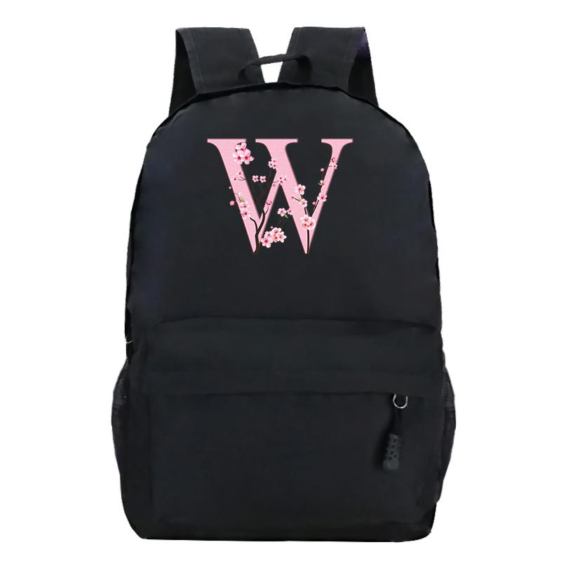 Back To School Rucksacks Trend Graphic Flower Alphabet Harajuku Style Trend Open-air Journey Knapsack Zip Laptop Bagpack