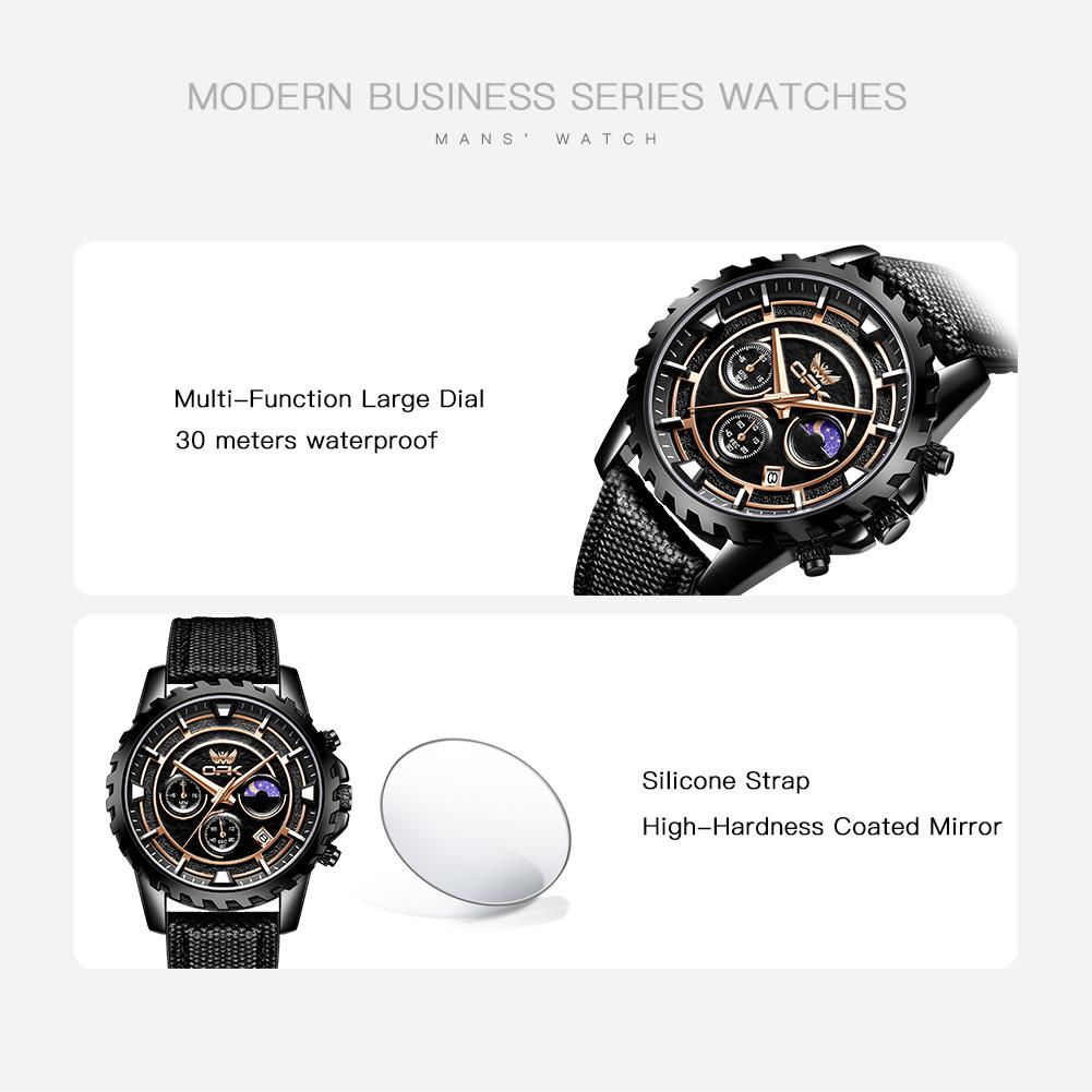 OPK 6085 Brand Fashion Men's Watches Luxury Silicone Strap Waterproof Original Business Quartz Watch Man